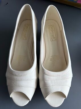 Beacon Cream Peep Toe Wedge Heels